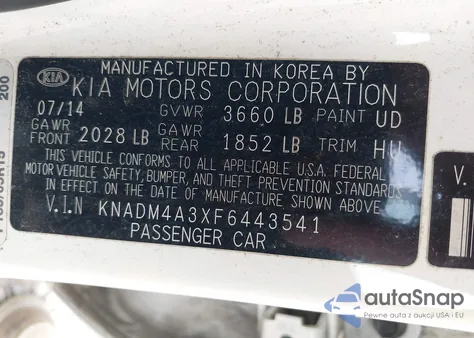 2015 Kia Rio Lx from USA, damaged, VIN KNADM4A3XF6443541